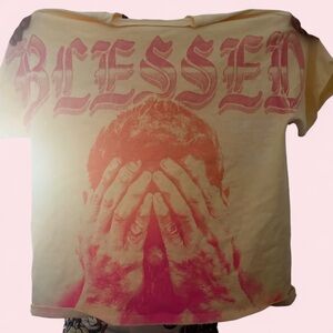 VILA Short Sleeve 'Blessed' Graphic Tee in Cream and Pink